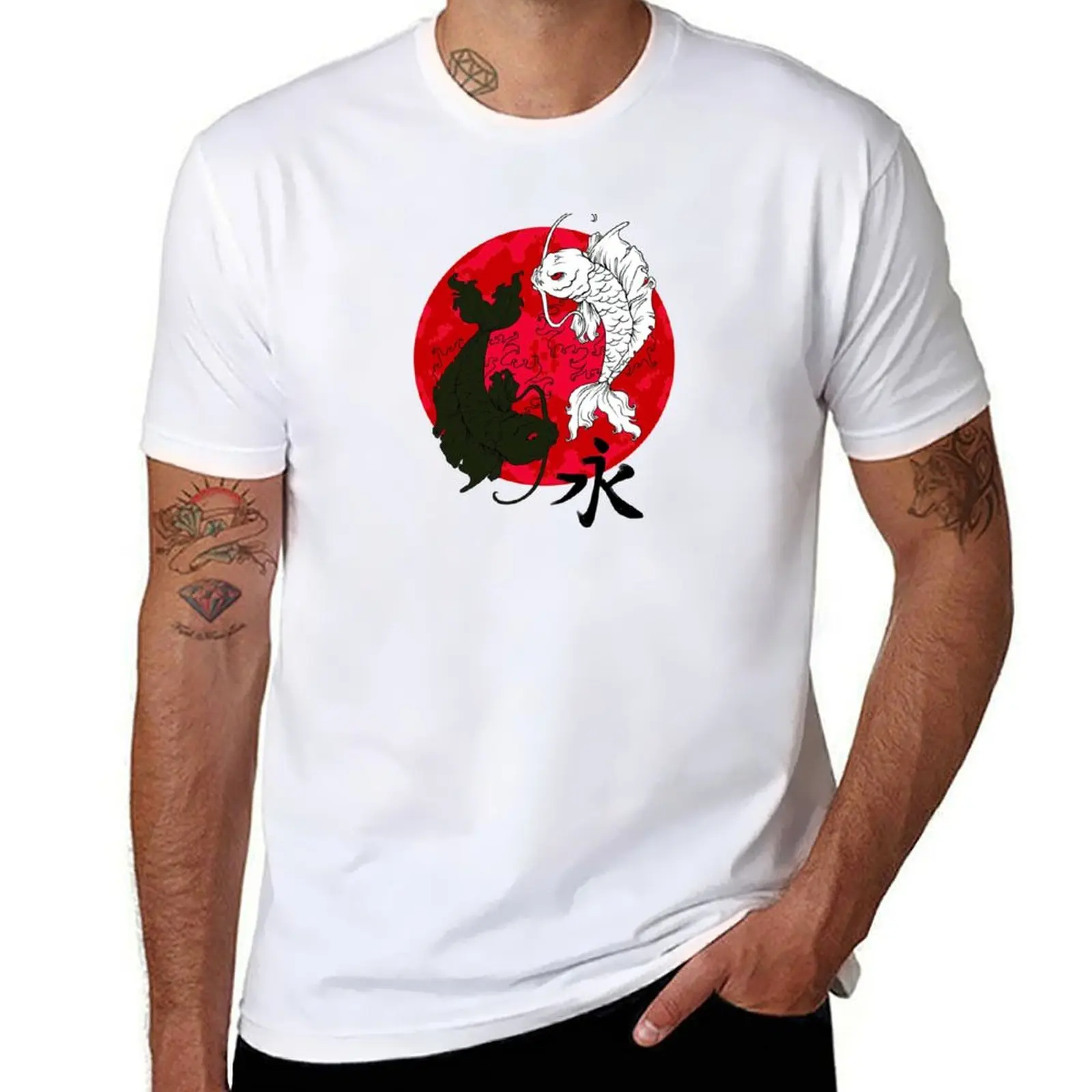 Koi Fish Ying Yang in White T-shirt summer clothes tees shirts graphic tees fitted t shirts for men