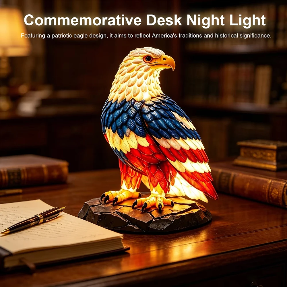 Eagle-Shaped Realistic Bird Statue Desk Lamp 17762026 Commemorative Patriotic Light Decorative for Living Room Bedroom Decor