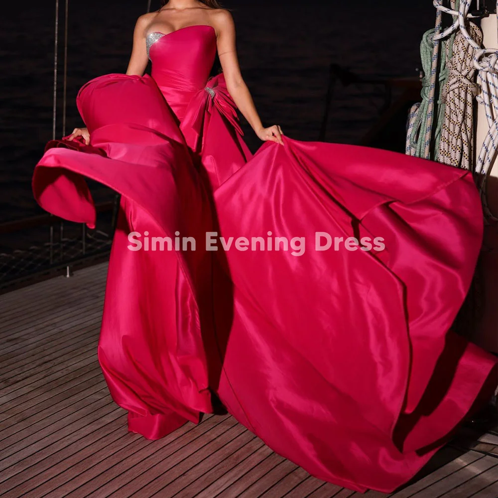 

Simin женские атласные вечерние платья без бретелек с бантом и бисером длиной до пола, вечерние платья без рукавов с баской, элегантные платья 2025