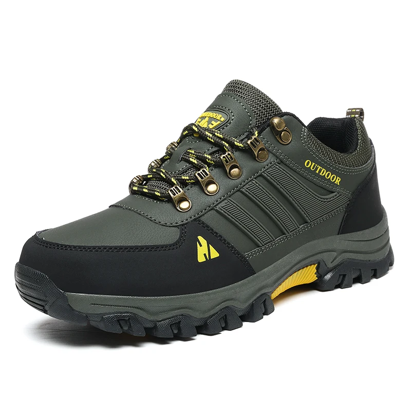 Outdoor Hiking Shoes Low Top Leather Face Plus Size Wear Resistant Non Slip Men's Running Shoes Lightweight PU Sneakers for Men