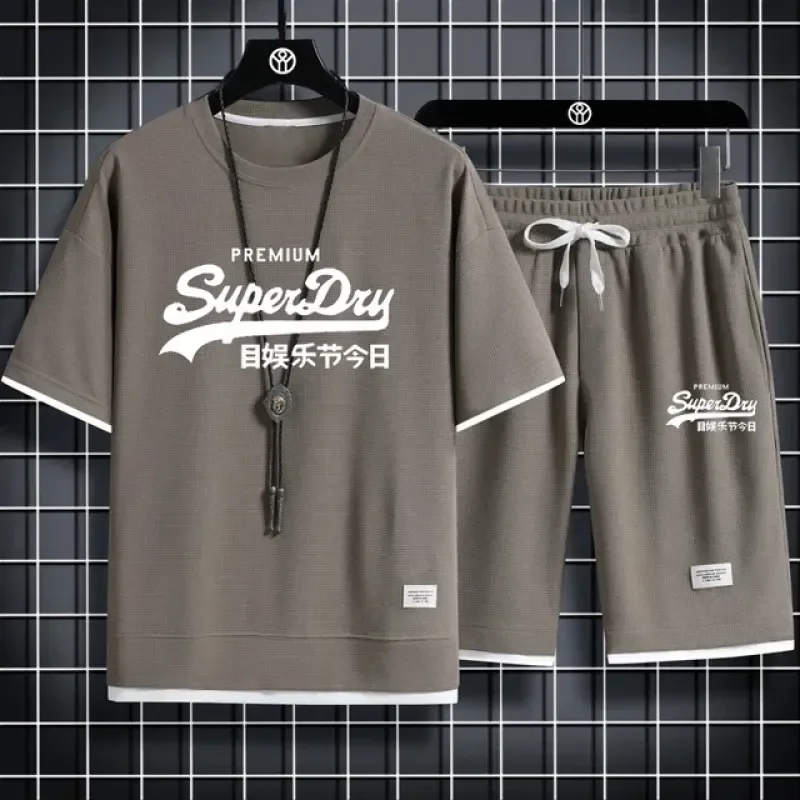 メンズ半袖Tシャツとスポーツショーツ,カジュアルウェア,韓国ファッション,夏,新品,2個,2022