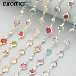 GUFEATHER C361,chain,18k gold rhodium plated,copper,zircons,nickel free,charms,hand made,jewelry making,diy bracelet necklace,1m