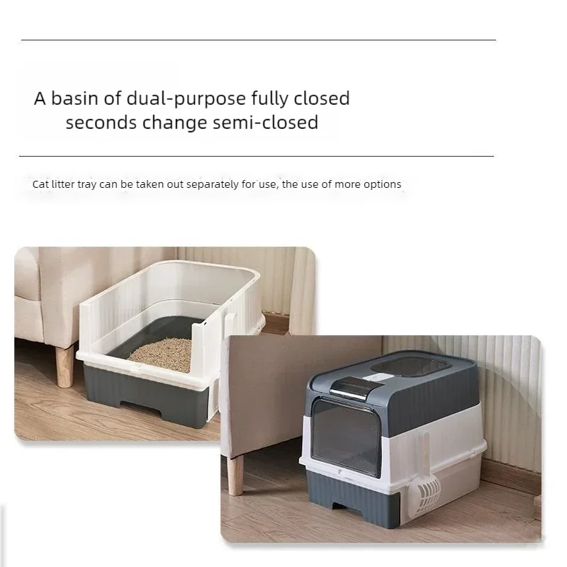 Large Foldable Enclosed Cat Litter Box With Lid Front Entry Top Exit Anti Splash Kitty Toilet Odor Control Clean Pet Sand Box
