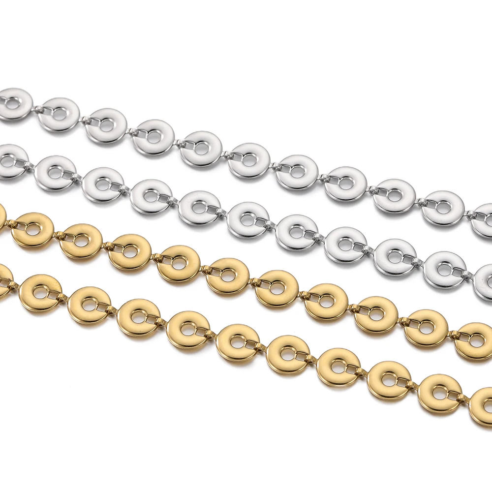 

1m Stainless Steel Golden Flat Round Beads Link Chains for Handmade DIY Necklace Bracelet Waist Chain Jewelry Making Chain