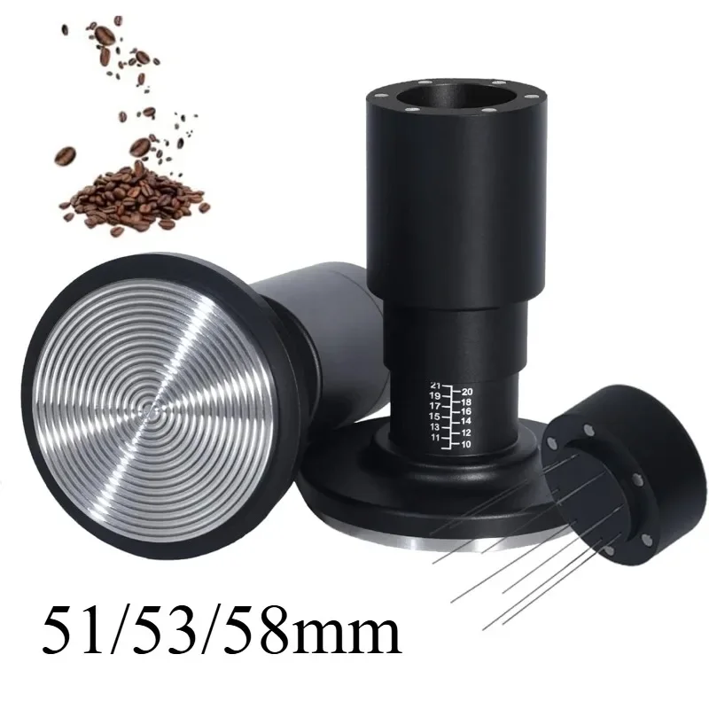 51-58mm 2-in-1 Coffee Tamper with WDT Tool 30lbs Calibrated Spring Loaded Espresso Coffee Tamper Adjustable Height Barista Tools