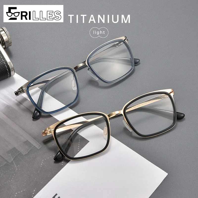 

Titanium Alloy Lightweight Glasses, Full Rim Blue Light Filter Square Frames for Digital Screen Protection, Unisex Retro Style