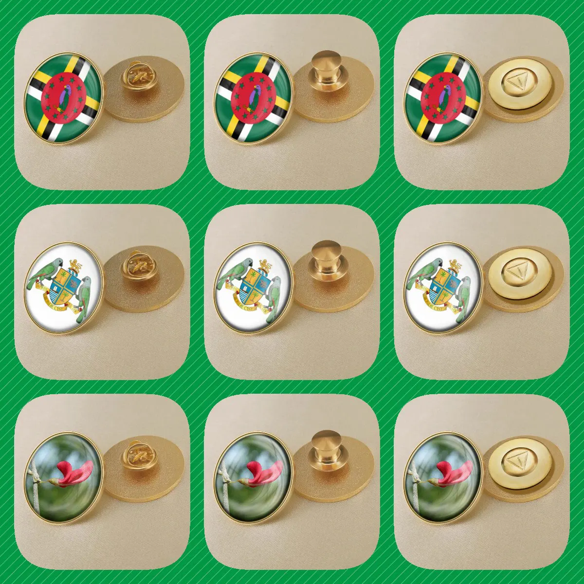 Dominica Dominicans Flag National Emblem National Flower Brooches Badges Lapel Pins