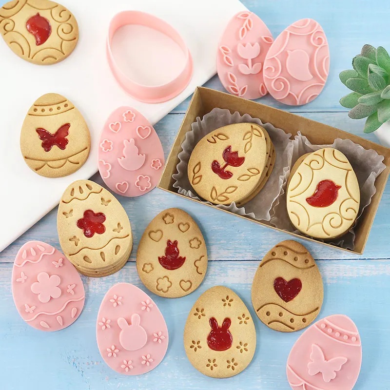 10 Pcs Easter Egg Jam-Filled Cookie Cutter 3D Color Eggs Sandwich Bunny Butterfly Chick Pattern Baking Tools to Celebrate Easter