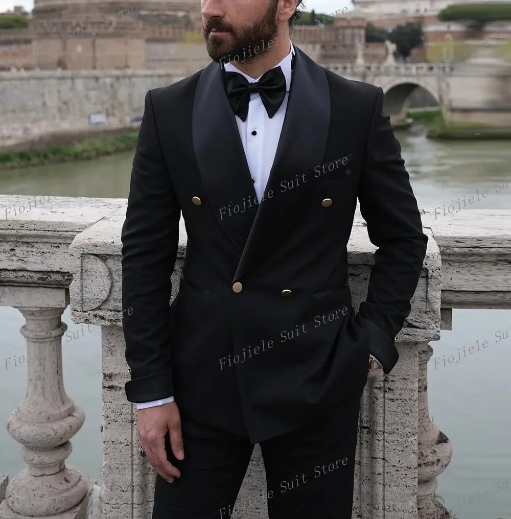 

New Black Men Formal Occasion Tuxedos Business Prom Groom Groomsman Wedding Party Male Suit 2 Piece Set Blazer Pants