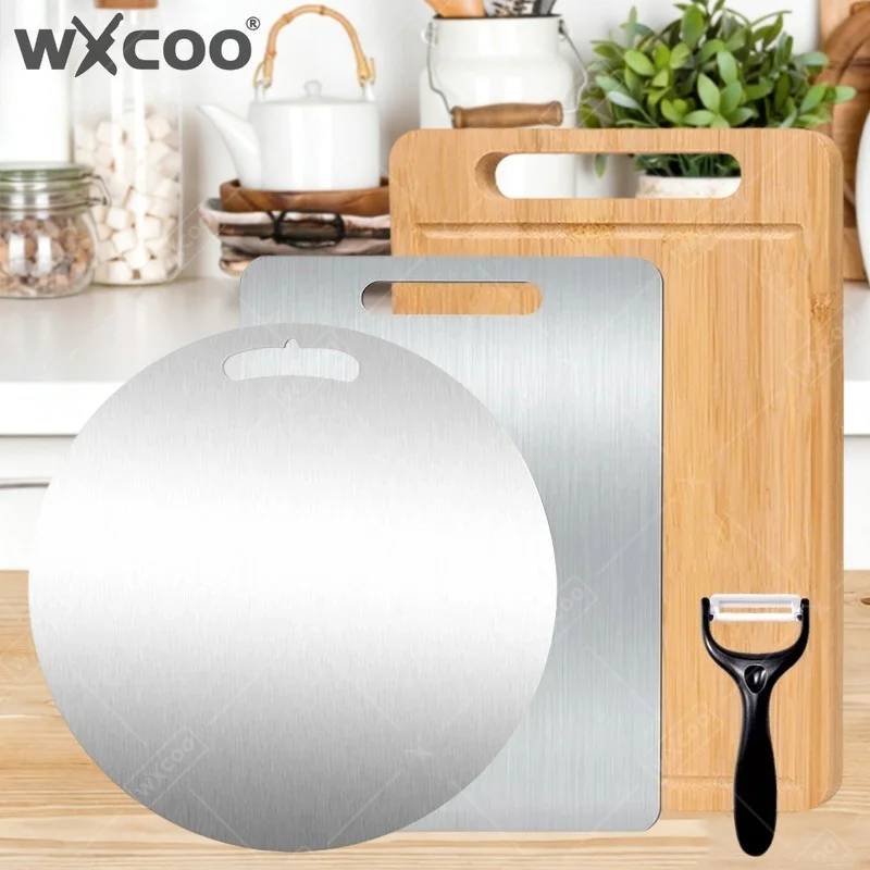 WXCOO Kitchen Cutting Board for Vegetable Meat Double-sided Chopping Board Natural Stainless Steel or Bamboo Cutting Board