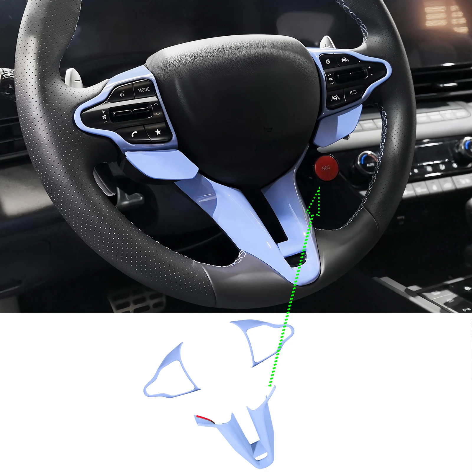 Auto-Lenkrad-Tastenabdeckung im V-Stil, untere Zierleiste für Hyundai i20N, i30N, Kona N/Elantra N/Veloster N/Line
