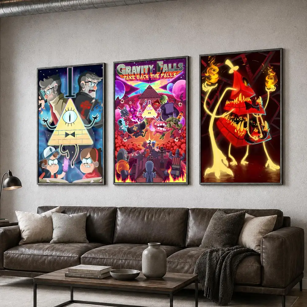 Cartoon Gravity Falls Bill Cipher Dark Poster  PP Self Adhesive Home Garage Dorm Bar Wall Decor Aesthetic Retro Gift