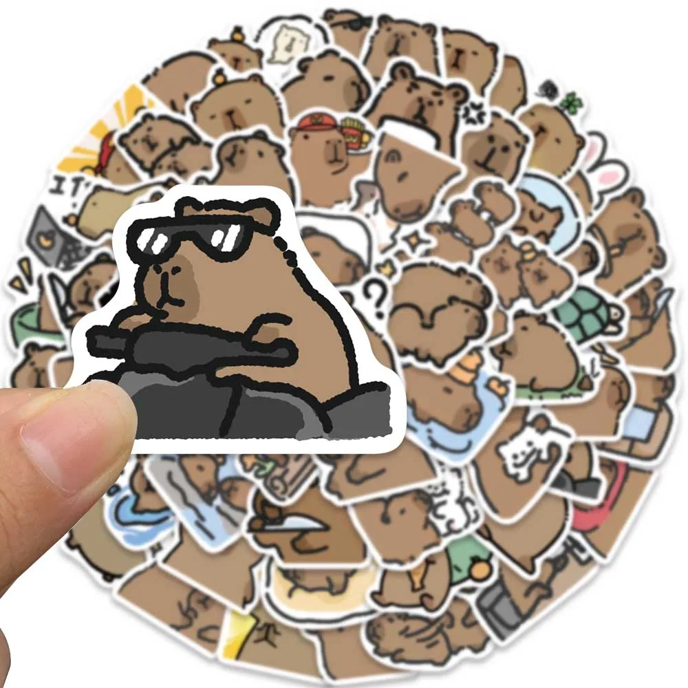 62pcs Cute Cartoon Capybara PVC Graffiti Sticker Sticky Aesthetic Decorative Scrapbook DIY Child Phone Stationery Supply