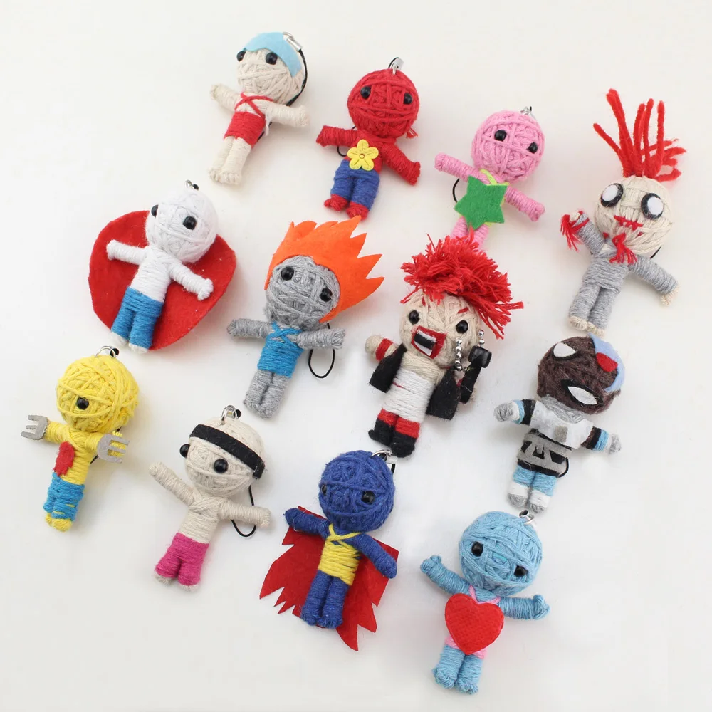 5PCS Cute Mini Knitting Voodoo Doll Horror Revenge Voodoo Doll Handmade Woven Keychain Needle Plush Toy Halloween Gift Accessory