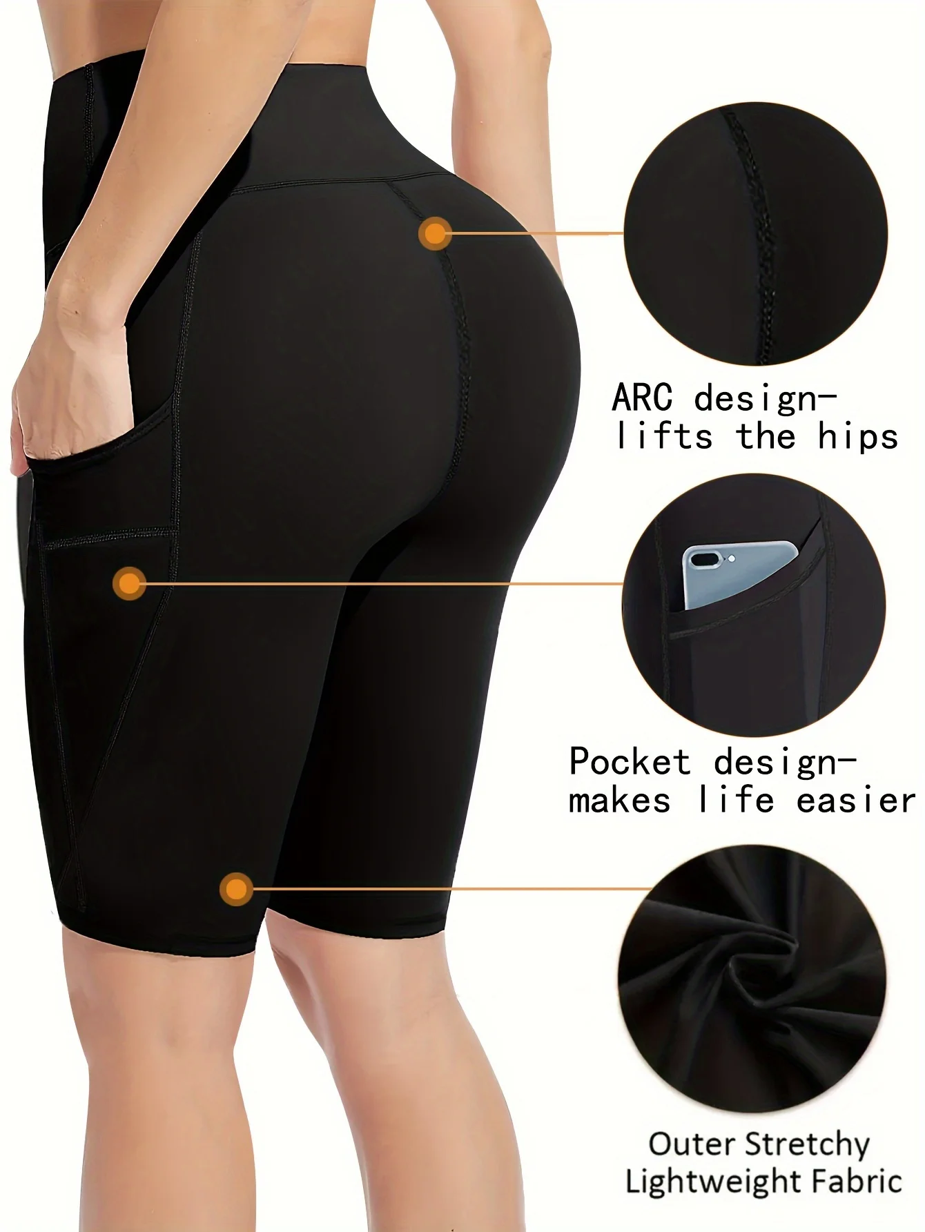 

Pocket high waisted leggings, yoga cropped pants, fitness workout clothes, abdominal control shorts