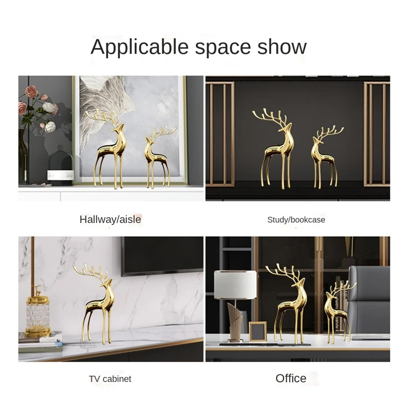 Figuras de ciervos dorados de Metal, estatuas de animales, regalos, escultura, accesorios de decoración del hogar y la Oficina
