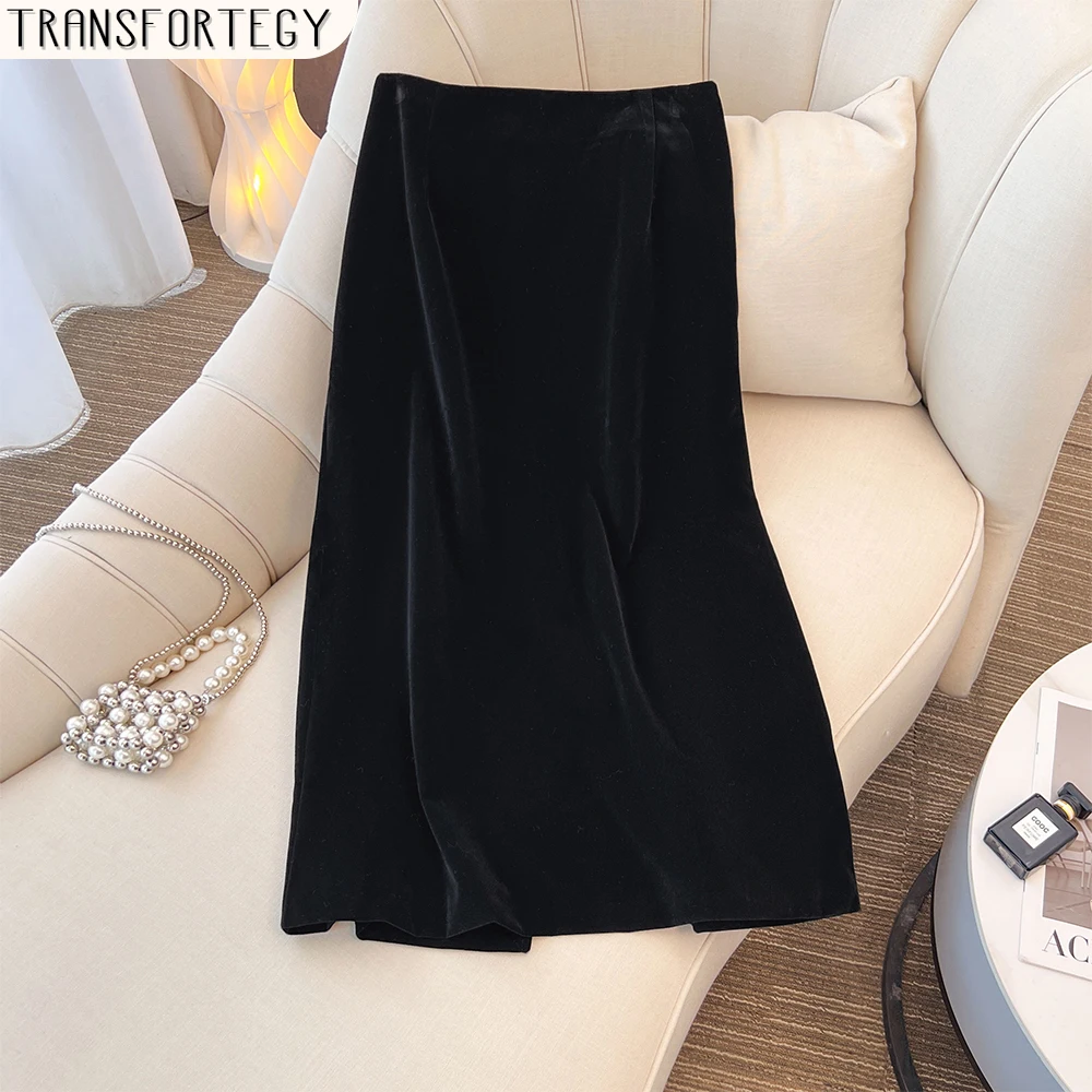 

Plus size women's autumn/Winter casual skirt Loose and comfortable black commuter dress 2024 new women's clothing slit hem big