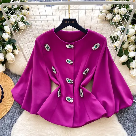 vintage lantern sleeve Elegant Fashion Sexy Shirt High Street Women Blouse office lady women clothing