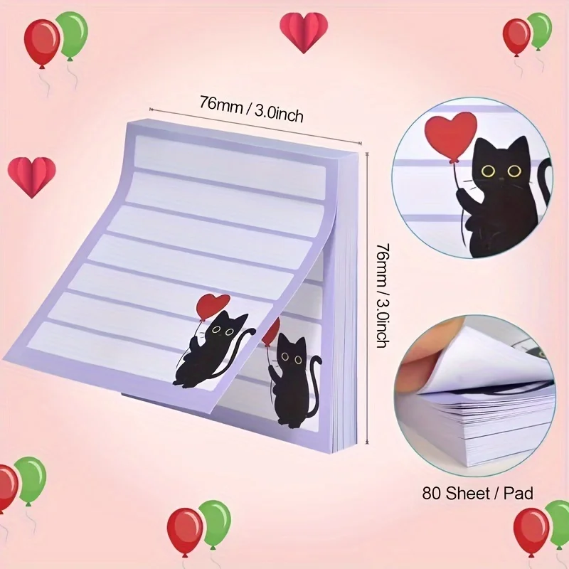 4/8 Pcs Cute Self-Adhesive Sticky Notes, Funny Black Cat Enthusiast Gift Office Supplies Essential Supplies For Return To School