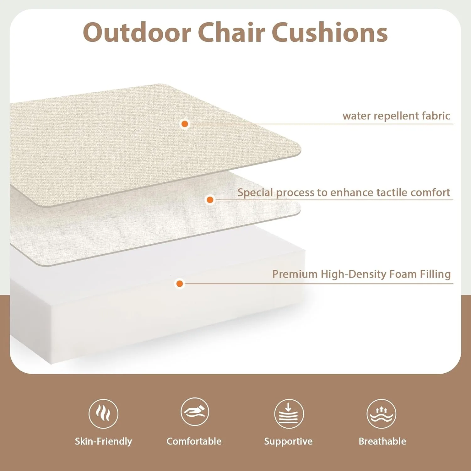 Um conjunto de 4 almofadas de assento para exterior, impermeáveis e resistentes ao desbotamento, 17 polegadas de largura x 16 polegadas de profundidade x 2 polegadas, bege