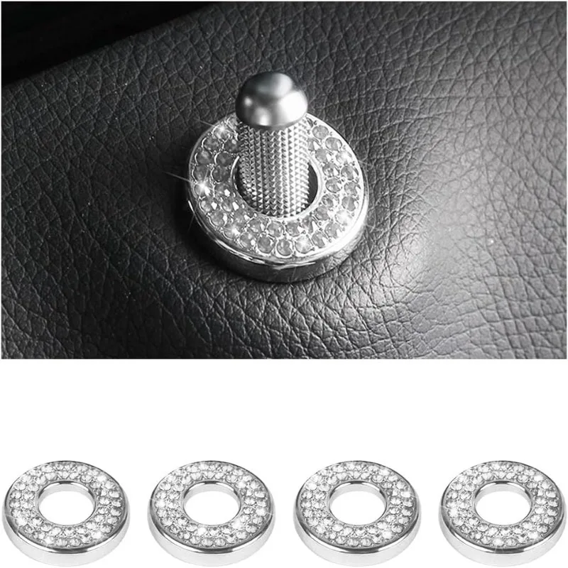 Crystal Rhinestone Car Door Lock Knob Covers Set 4Pcs Shiny Bling Decorative Stickers for Mercedes Benz Interior view 5