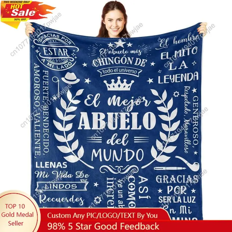

Hijo Abuelo Esposo PAPA Gift Blanket Spanish Room Decor Modern Style Letter Print Soft Flannel Classic Floral Custom blankets