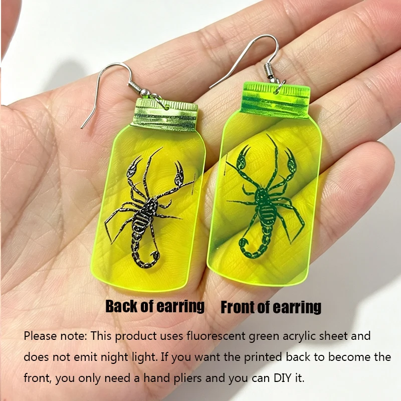 New Halloween Horror Ghost Skull Acrylic Fluorescent Green Bottle Earrings Black Spider Scorpion Halloween Decorative Earrings