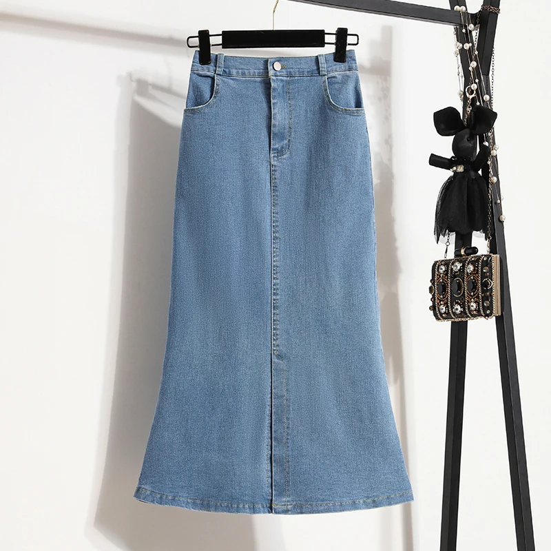 Plus Size L-5XL Y2K Denim Long Skirt For Women High Waist 2023 New Summer Wrap Mermaid Jean Skirts Female Free Shipping Clothing