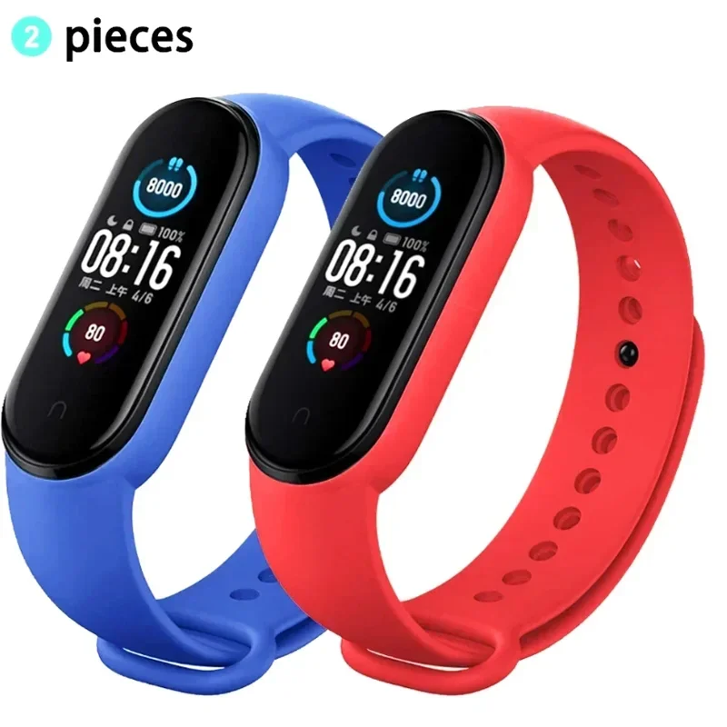 2PCS Watch Strap For Xiaomi Mi Band 7 6 5 4 3 Wristband Silicone Bracelet Wrist Straps MiBand 3/4 band6 Smartwatch Accessories
