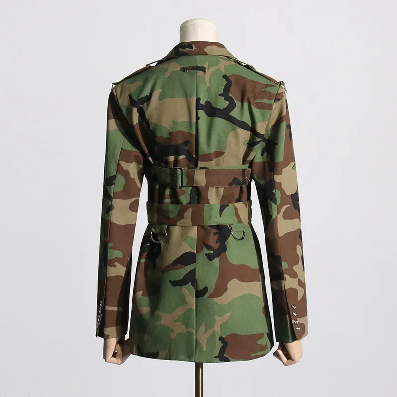 2024 Autumn New Street Fashion Camouflage Print Suit Jacket for Women with Slim Waist and Long Sleeves Blazer Women