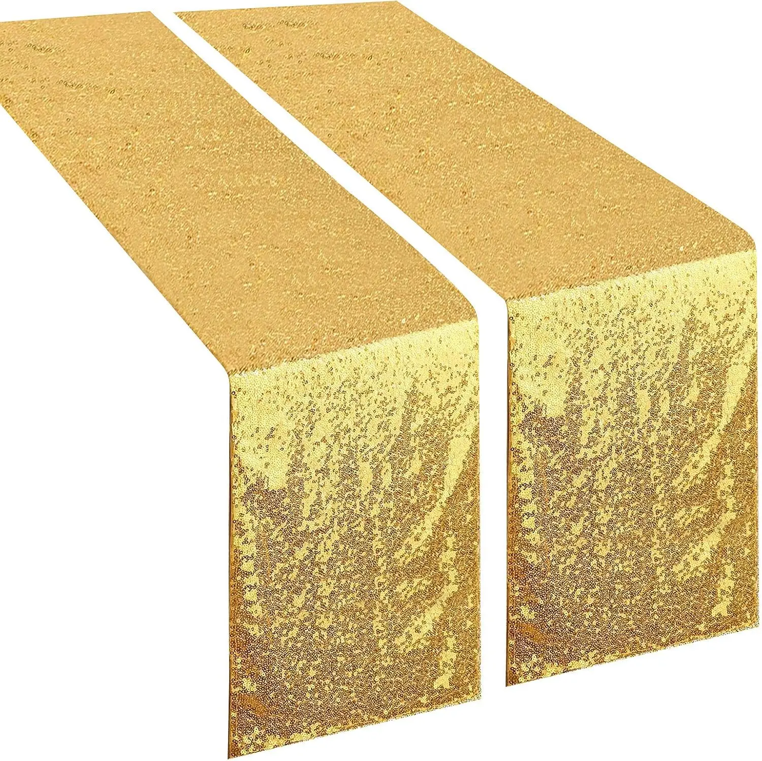 Gold Sequin Table Runners 12 x 72 inch, 16 Pack Glitter Fabric Sparkle Table Cloth for Holiday Birthday Wedding Bridal Mardi