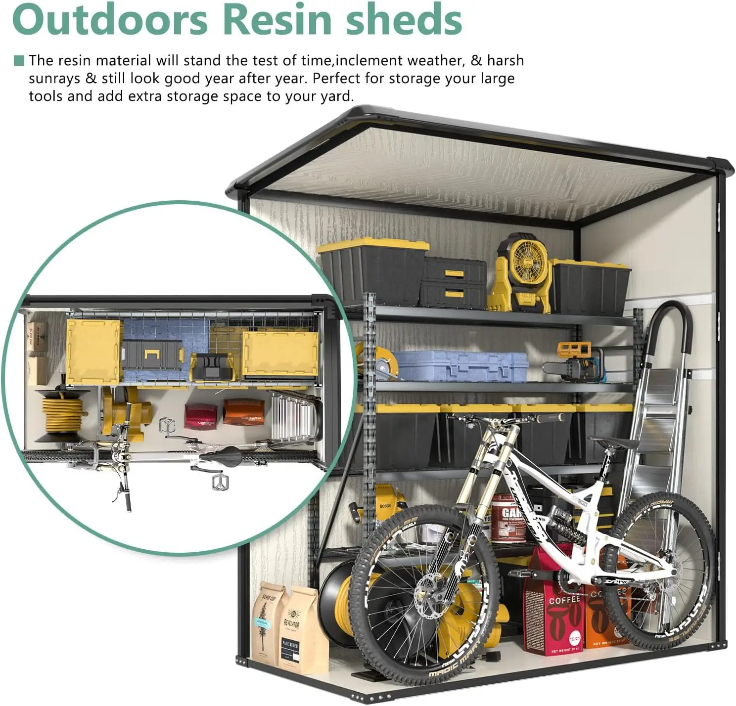 Aoxun Outdoor Storage Shed 5 X 3Ft, Resin Shed With Floor And Lockable Door, Plastic Shed For Bike, Garbage Can, Tool,