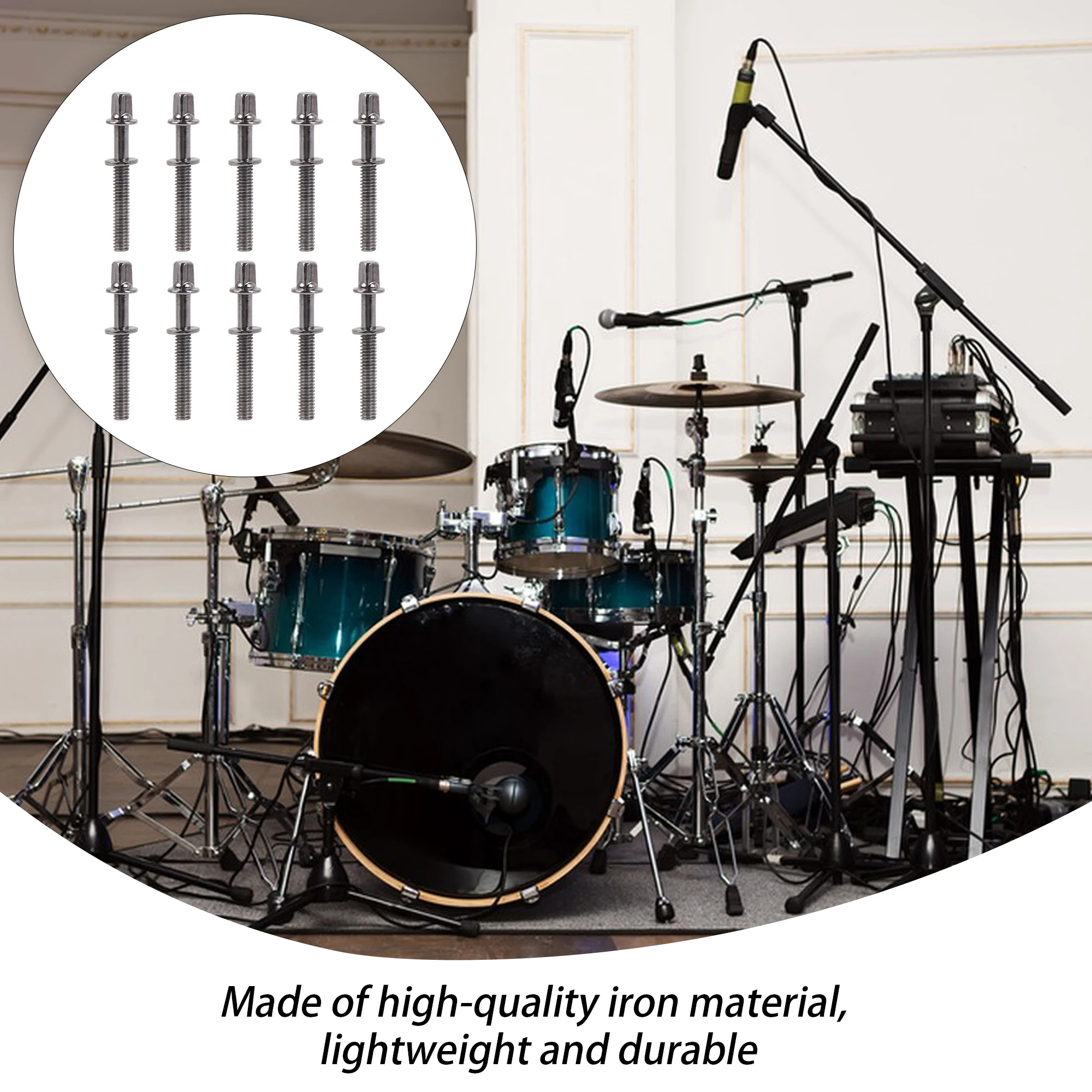 

Yibuy 10 Pcs Drum Percussion Tension Rods Screw 1/5 Inch with Gaskets Silver