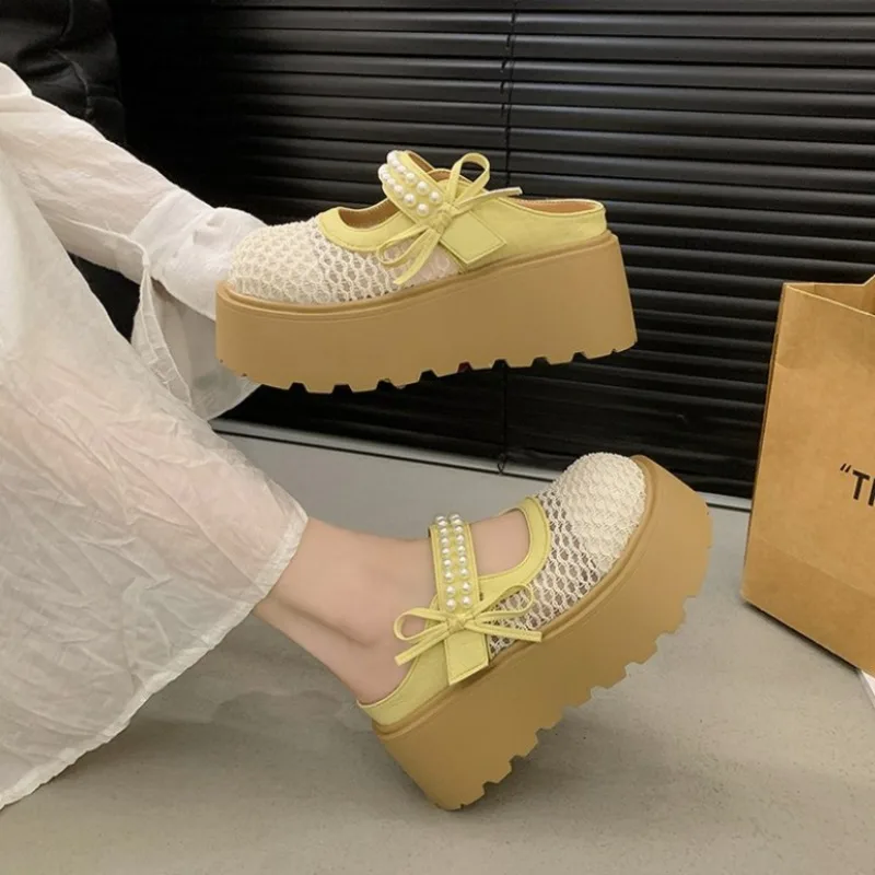 2026Thick Soled Hollowed Out Woven Outdoor Slippers for Women, New Summer Sponge Cake Base Baotou Slippers Platform Sandals