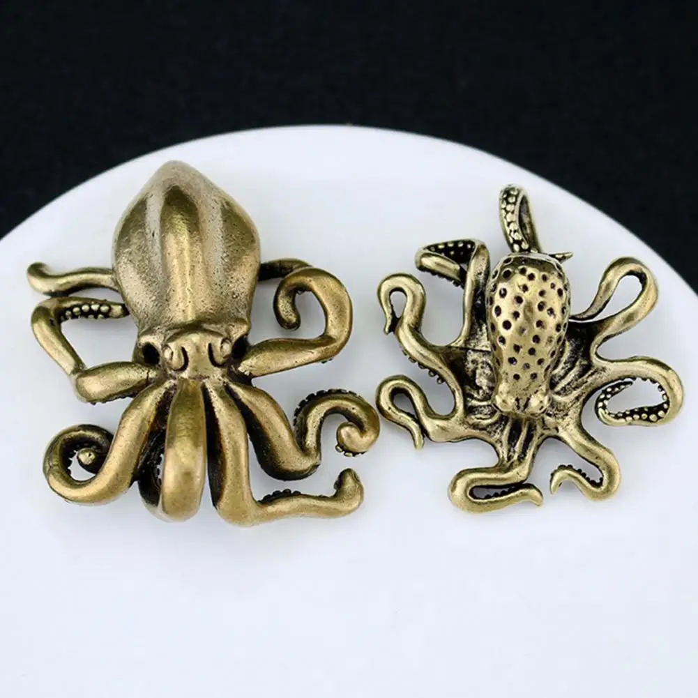 Octopus Ornament Tabletop Retro Alloy Octopus Squid Figurine Solid Metal Collectible Octopus Statue Home Decoration