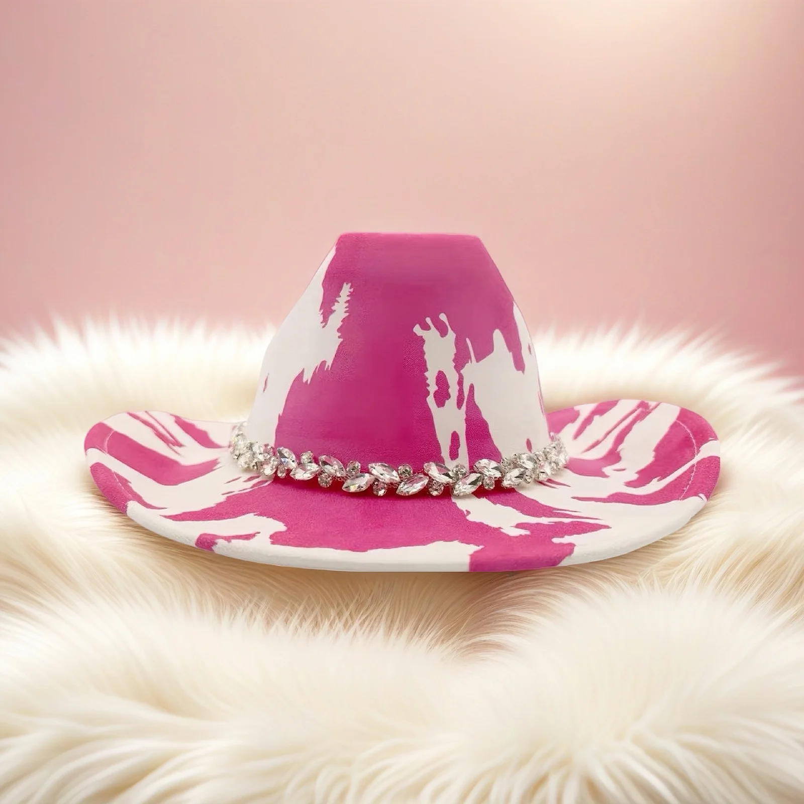 HongLuan Pink Glitter Costume Hat Adult, Cowboy Hats Rhinestone for Woman, Cowboy Cosplay Female Accessories & Cowgirl Cap