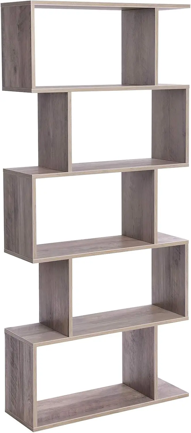 

5-Tier Wooden Bookcase, Freestanding Display Shelf, 9.4D x 27.6W x 62.6H in, Greige ULBC062M01