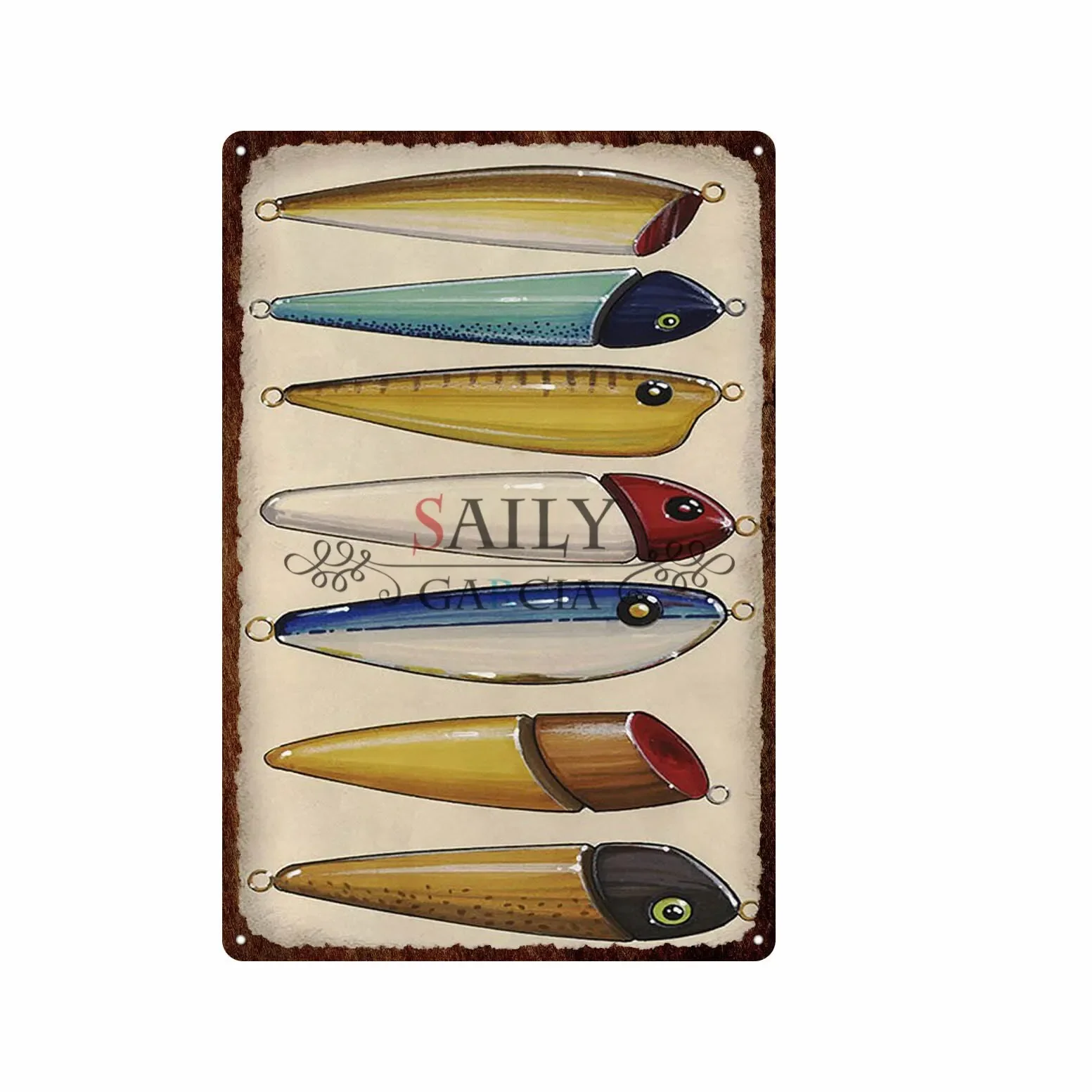 خمر الصيد معدن القصدير تسجيل الاسترخاء والأسماك جدار الفن الحديثة حانة بار ديكور الحيوان الأسماك الملصقات للمنزل ديكور معدن القصدير Sig #3