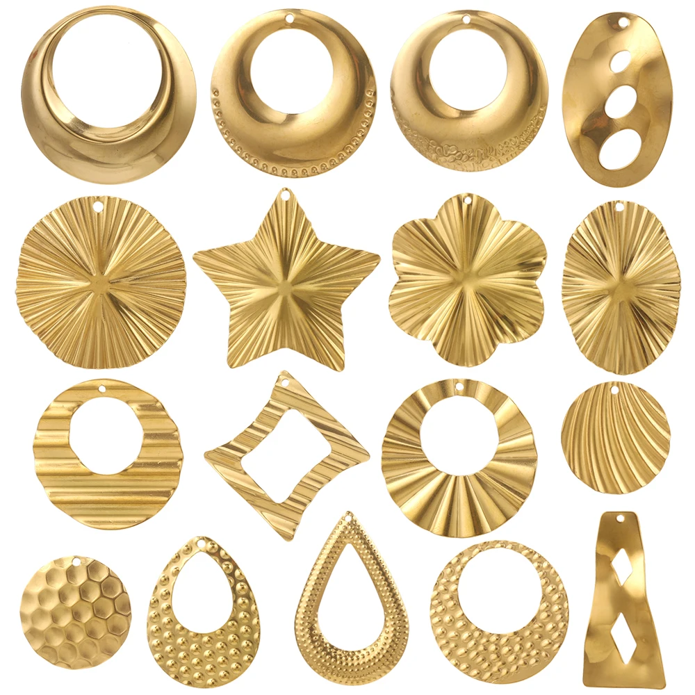 10pcs Stainless Steel Geometric Textured Gold Charms For Jewelry Making Women Necklace Earring Pendants Jewelry Supplies Craft