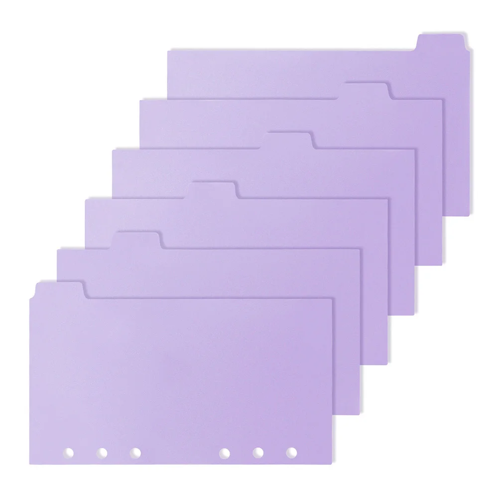 Séparateurs de reliure en PP violet, 6 trous, onglets pour carnet de notes A4, séparateurs, Pages d'index inscriptibles, diviseurs de notes colorées en plastique, 6 pièces