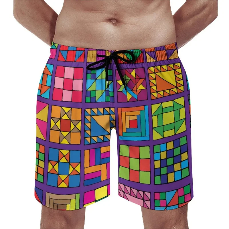 Vintage New 3D Printing Artistic Color Block Board Beach Shorts For Men Cool Streetwear Short Pants Fashion Swimming Trunks Pant