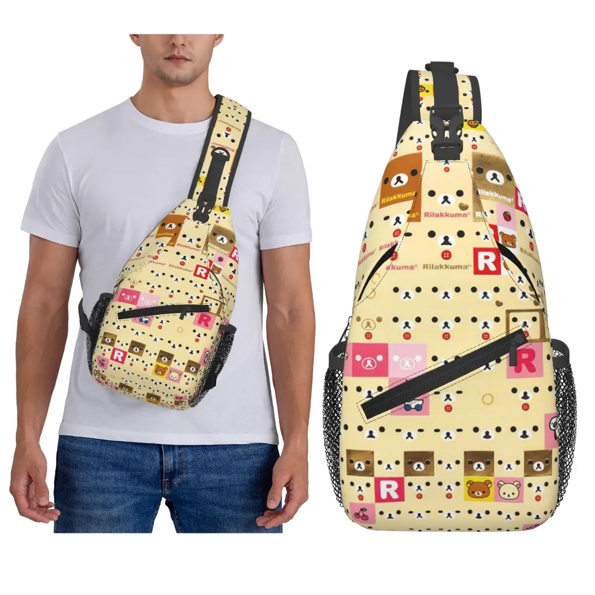 

Rilakkuma Bear Chest Bag Men Sling Crossbody Backpack Chest Bag Traveling Hiking Daypack Shoulder Bag