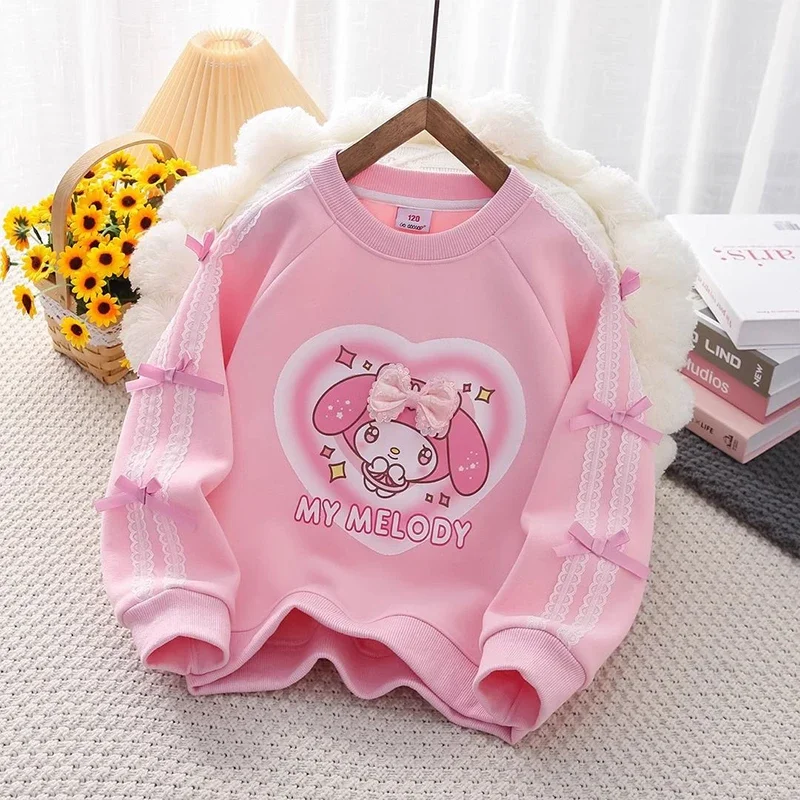 Sanrios Girl Sequins Pure Cotton Jacket Long Sleeves T-Shirt Leisure Bottoming Shirt Kawaii My Melody Hello Kitty Cartoon Hoodie