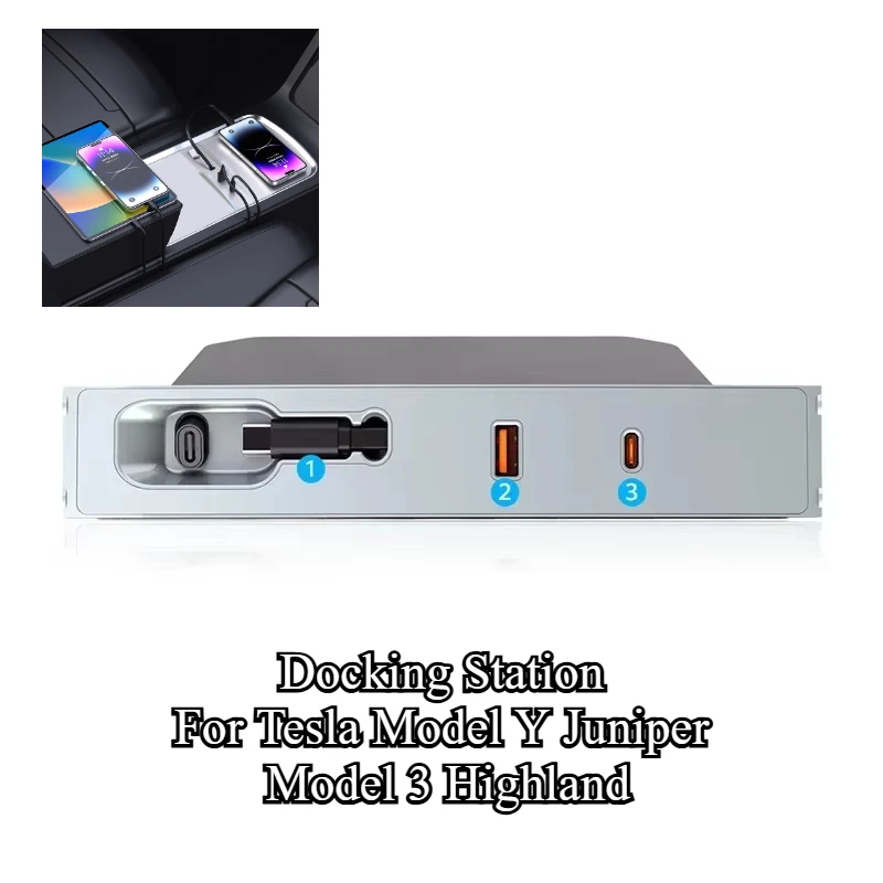 

Docking Station for Tesla Model Y Juniper Model 3 Highland USB Hub Special Docking Station 80W PD Type C Fast Charging Expansion