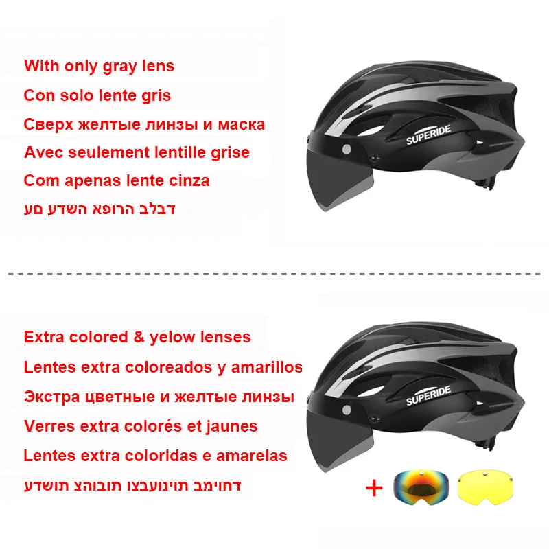 SUPERIDE Rechargeable Road Bike Helmet Men Women Cycling Helmet with Visor & Rearlight Sports MTB Bicycle Helmet with TT Lens