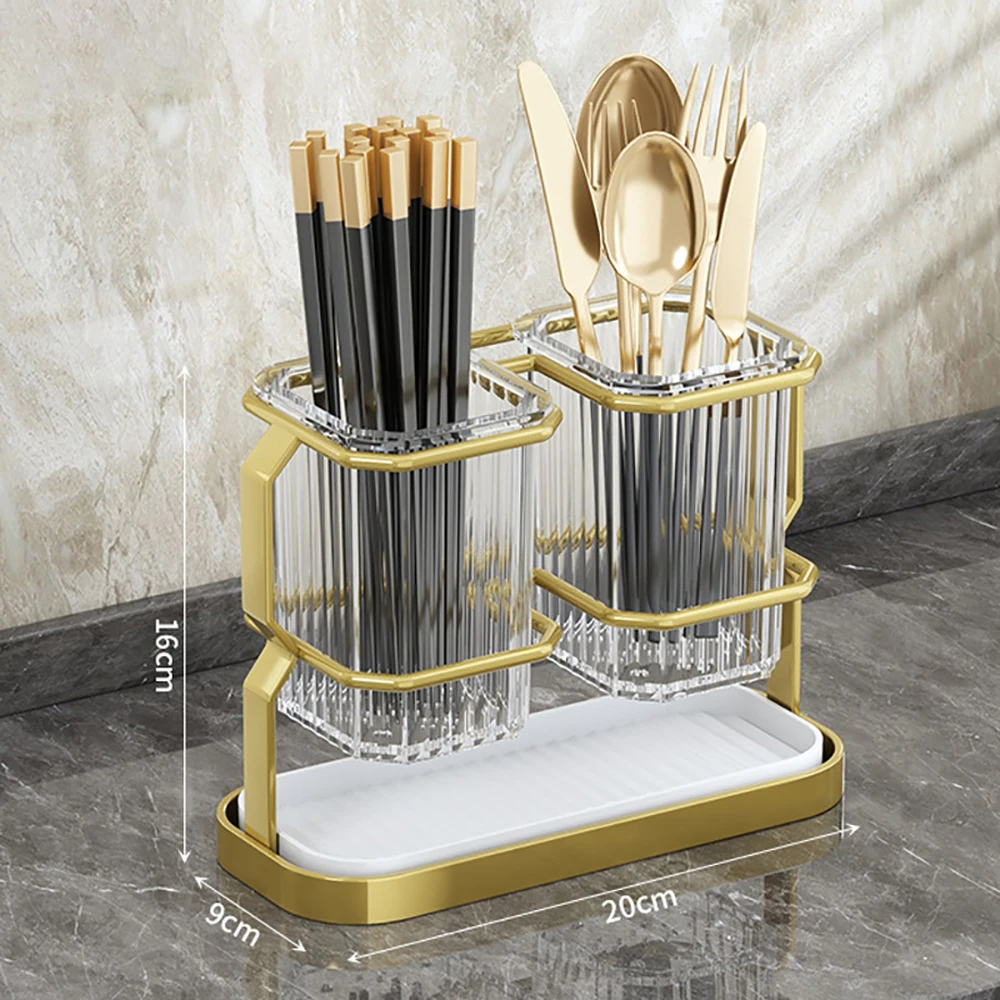 Kitchen Countertop Cutlery Holder Wall Mounted Kitchen Utensil Organizer Rack Knife Holder White Gold Fork Spoon Chopsticks Tube