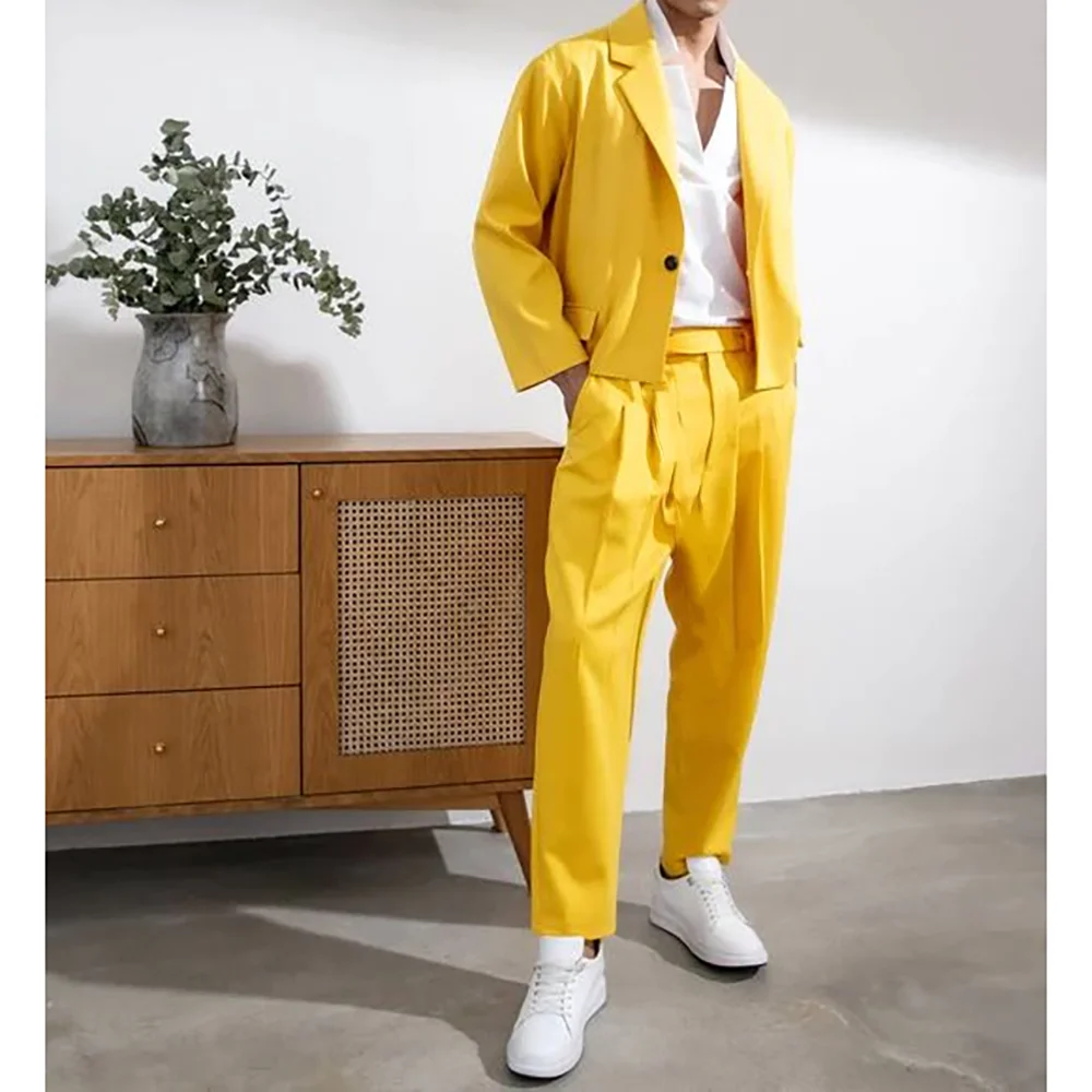 

Short Jacket Single Breasted Men's Suits Set Chic Casual Social Party Work Commute 2 Piecs Blazer+Pants
