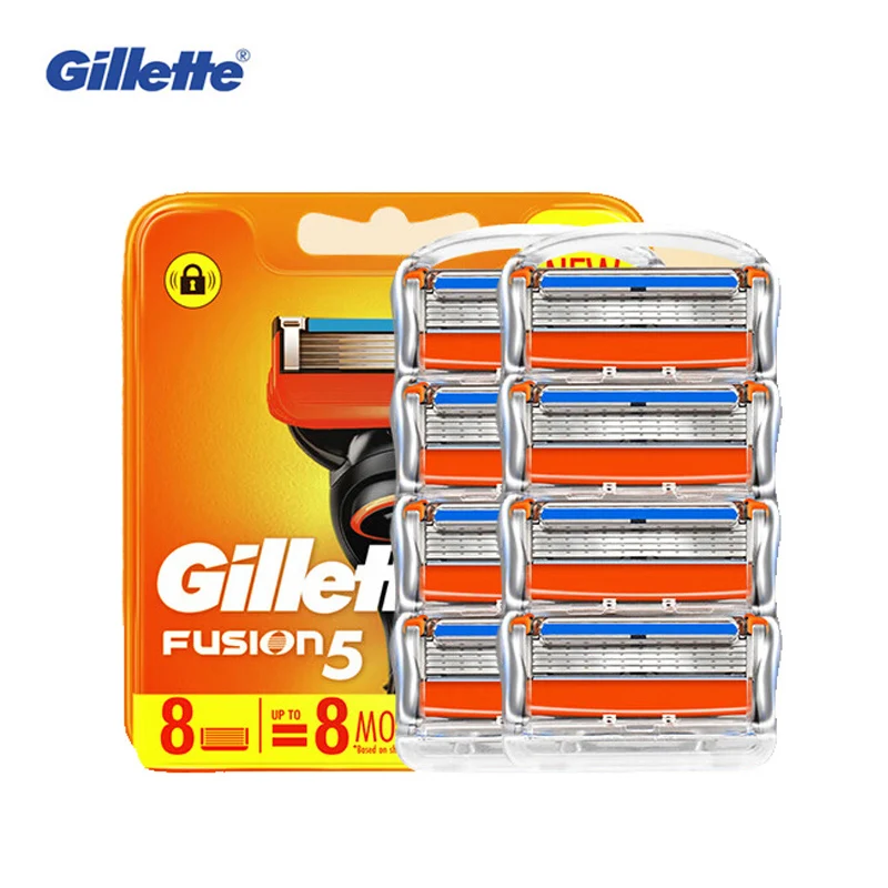 Cuchillas de afeitar genuinas Gillette Fusion para hombres, marcas de cuidado facial, cuchillas de afeitar, 8 unidades por paquete