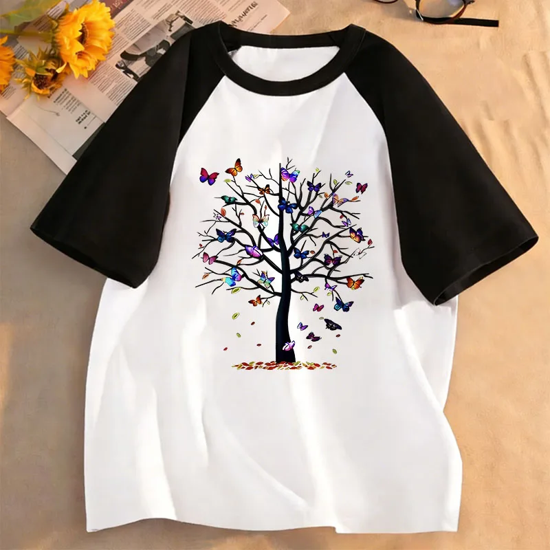 Vintage-T-Shirt mit Schmetterling und Baum, lustiges Design, für Kinder, kurzärmelig, für Jungen und Mädchen, Sommer, Frühling, lässiges Top-T-Shirt