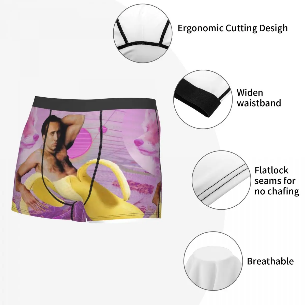 Funny Boxer Nicholas Cage Banana Vaporwave Shorts Panties Briefs Man Underwear Summer Funny Meme Soft Underpants for Male S-XXL